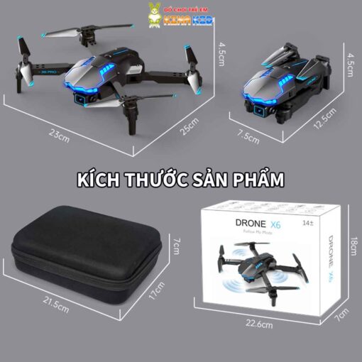 Flycam 4K Drone X6 Pro, Tích Hợp Camera Kép, Cảm Biến Tránh Vật Cản, Đèn Led Xanh Siêu Đẹp 9