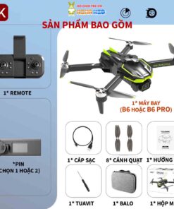 Flycam 4K Drone B6 Pro, Tích Hợp Camera Kép, Động Cơ Không Chổi Than, Cảm Biến Tránh Vật Cản, Đèn Led Xanh Siêu Đẹp 12