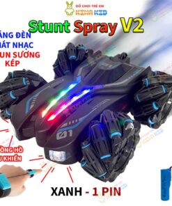 Xe Điều Khiển Địa Hình 2 Mặt Nhào Lộn Stunt Spray V2, Xoay 360 độ, Phun Sương Kép XANH 1 PIN