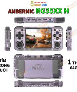 Máy chơi game Anbernic RG35XX H, màn hình ngang sắc nét, chơi được game PSP, PS1 TÍM TRONG 1 THẺ 64G