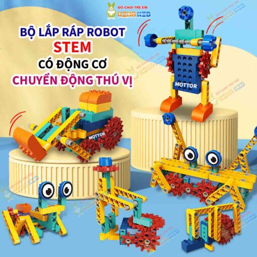 Bộ lắp ráp Robot Stem 250 chi tiết, có động cơ chuyển động thú vị cho bé phát triên tư duy logic 1