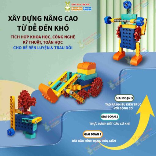 Bộ lắp ráp Robot Stem 250 chi tiết, có động cơ chuyển động thú vị cho bé phát triên tư duy logic 2